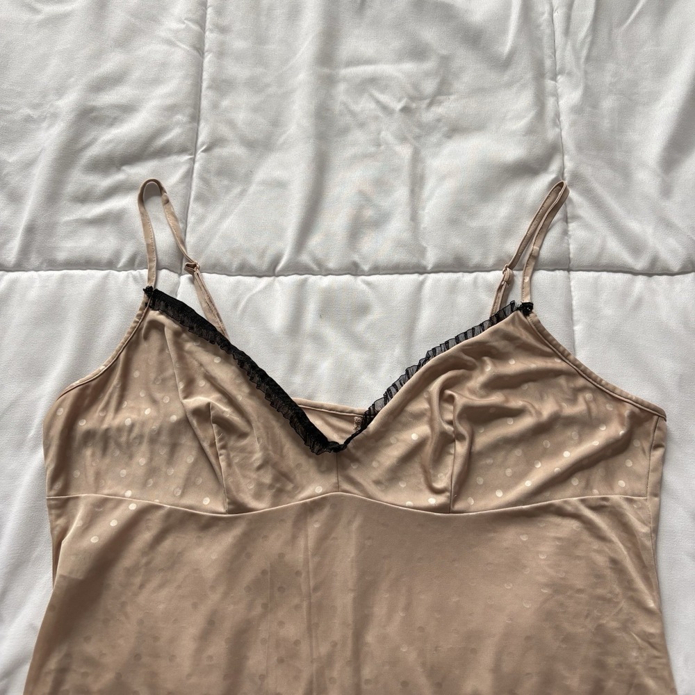 Slip Dress Chemise Womens Beige Polka Dot Coquette Romantic‎ Dainty Feminine - Picture 2 of 7